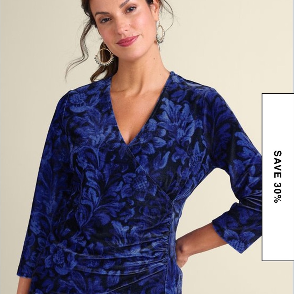 Brand New Blue Floral Wrap Dress by Soft Surroundings.